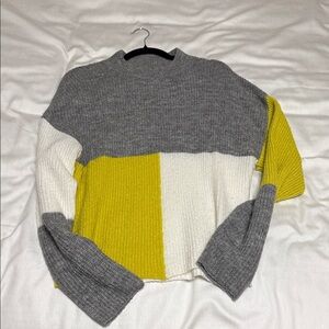 Abound Color Block Sweater - Gray, White, Yellow